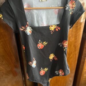 Free People Black Floral Bodysuit Women's